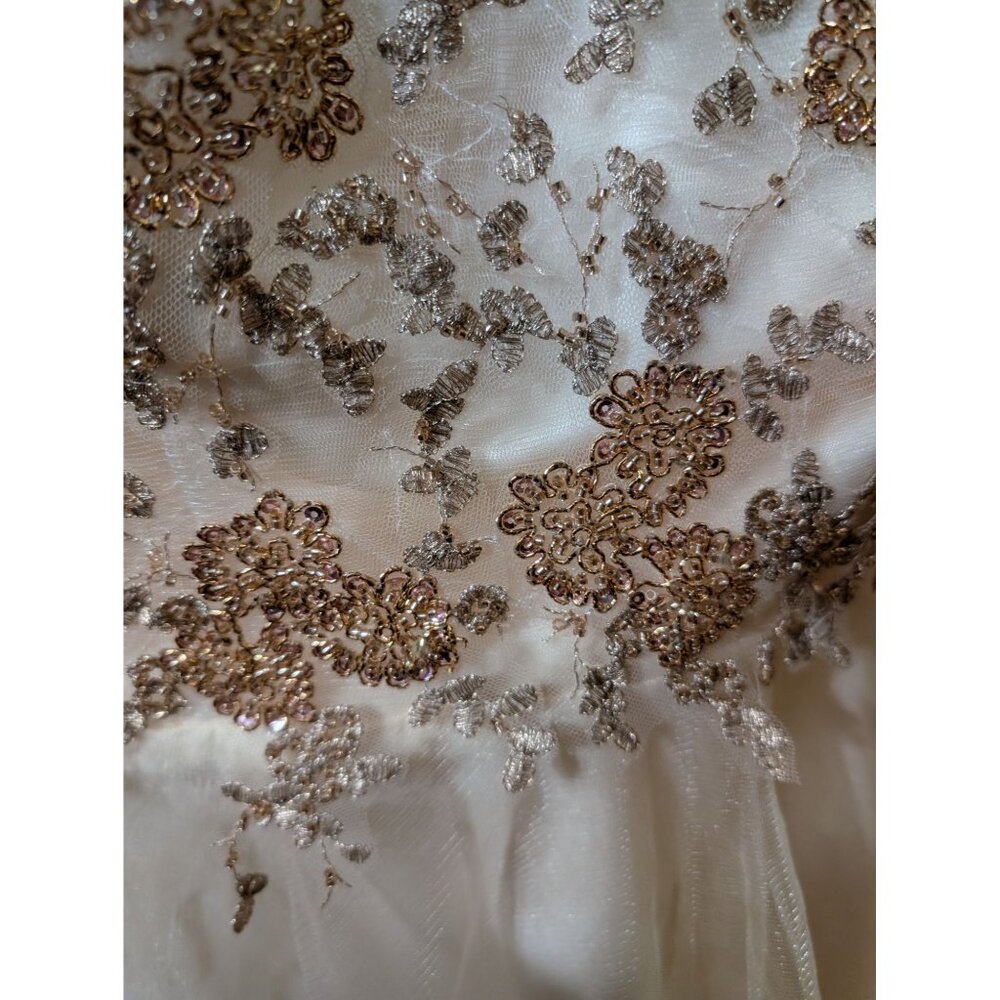 Embroidered Ivory High-Low Dress Floral  Sheer Overlay Formal Prom sz 16 (slim) - Picture 5 of 6